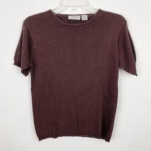 Kevo Collection Silk Lurex Ribbed Metallic Knit Top Women Size M Brown Vintage